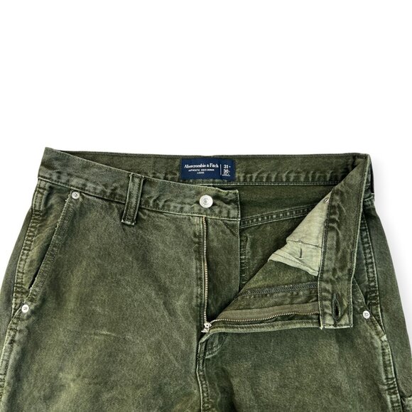 Abercrombie & Fitch Mens Carpenter Pants Olive Authentic Rigid Denim Loose 31x30 - Picture 2 of 13